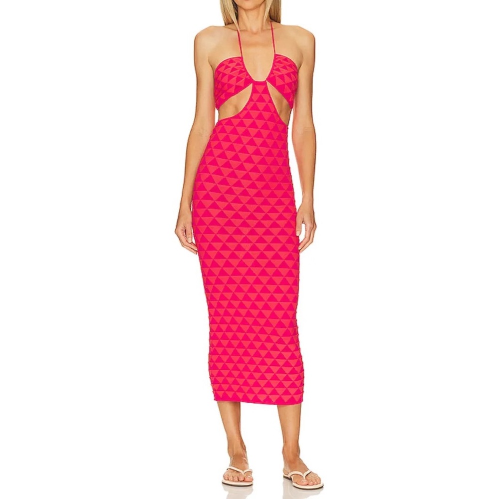 SOLID & STRIPED Hot Pink Cutout Midi Dress